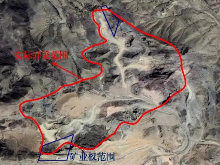 2021年5月的衛(wèi)星遙感影像顯示，白土崗子石料廠礦業(yè)權面積僅16.65畝，越界開采達207畝，超出12.4倍