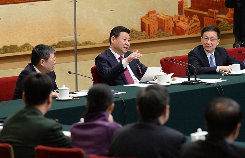 2014年3月習(xí)近平總書記參加十二屆全國人大二次會議上海代表團的審議。