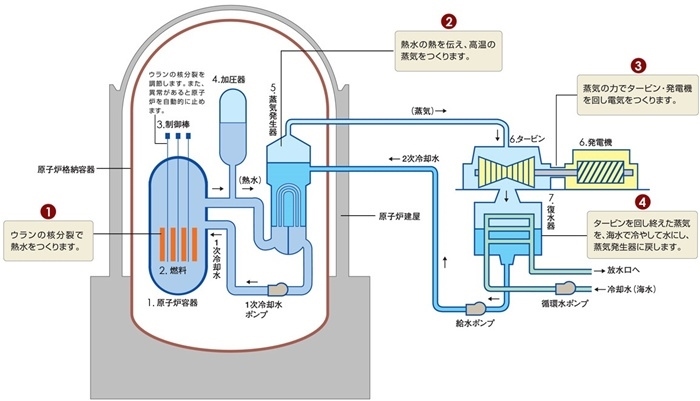 核電站運(yùn)作原理圖。通常的核電站排水未直接接觸核燃料。（圖片來源：日本北海道電力株式會(huì)社網(wǎng)站）