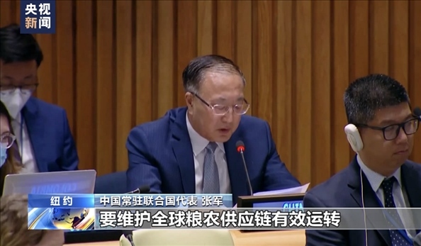 △2022年7月，第76屆聯(lián)合國大會(huì)舉行高級(jí)別特別會(huì)議。“全球發(fā)展倡議之友小組”就糧食安全問題闡述小組成員共同立場(chǎng)。