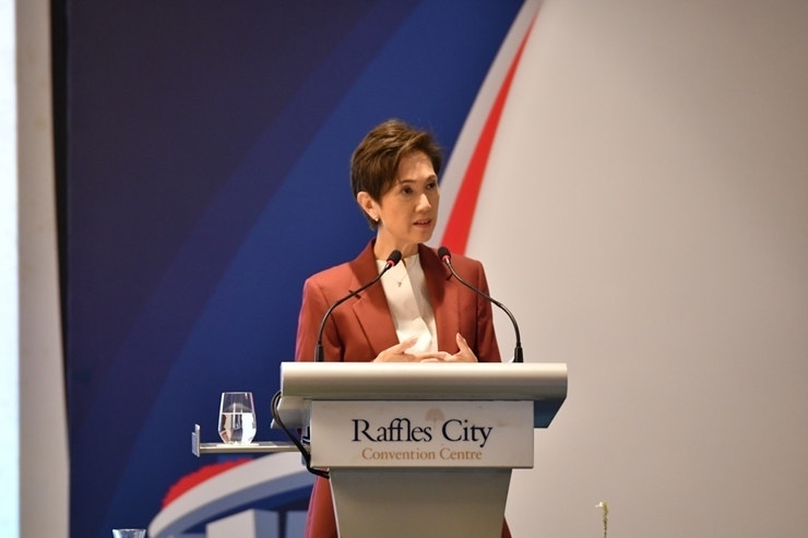 新加坡通訊及新聞部長(zhǎng)兼內(nèi)政部第二部長(zhǎng)楊莉明。新加坡南洋理工大學(xué)供圖