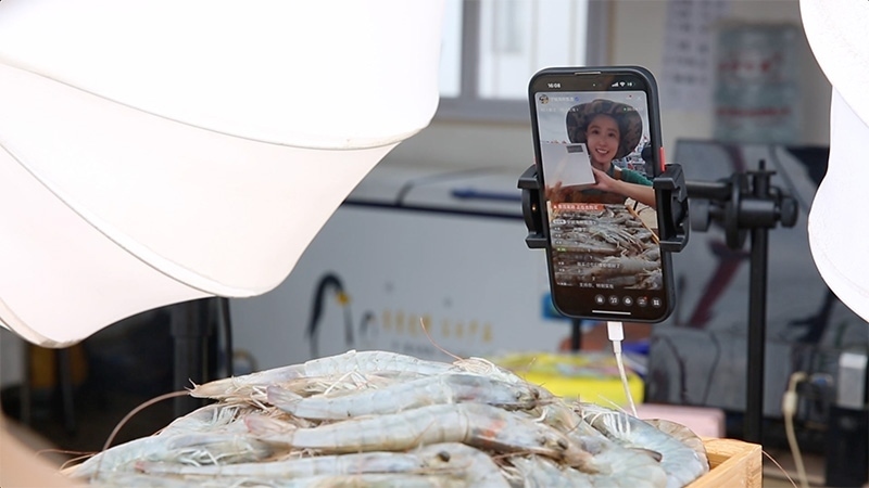 江蘇連云港，村民進(jìn)行直播銷(xiāo)售。范堯攝