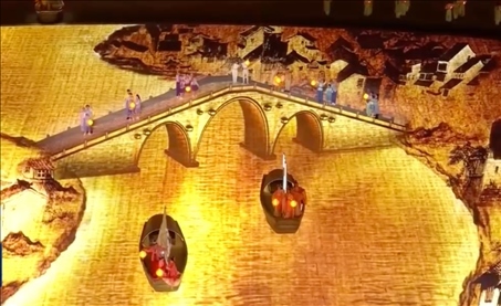 △9月23日，杭州第19屆亞洲運(yùn)動(dòng)會(huì)開(kāi)幕式現(xiàn)場(chǎng)的拱宸橋形象。