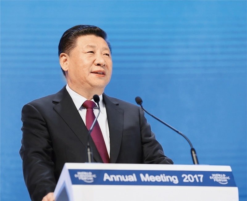 2017年1月17日，習近平主席在瑞士達沃斯國際會議中心出席世界經濟論壇2017年年會開幕式，并發(fā)表題為《共擔時代責任 共促全球發(fā)展》的主旨演講。