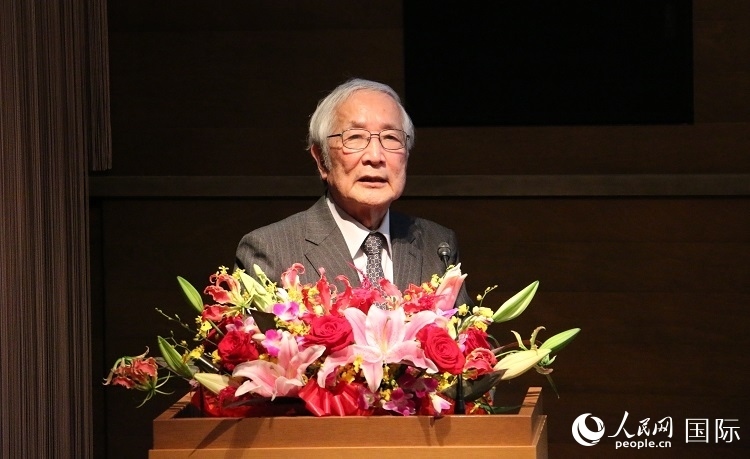 日中科學(xué)技術(shù)交流協(xié)會會長山脅道夫致辭。人民網(wǎng) 許可攝