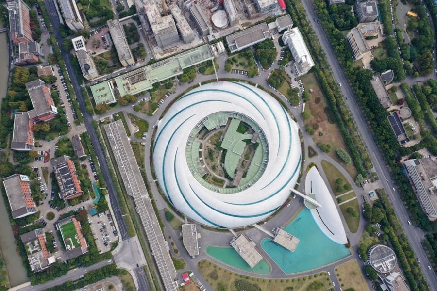 位于上海張江科學城的國家大科學裝置上海光源（2020年10月26日攝，無人機照片）。