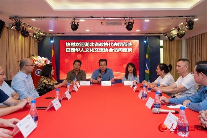 湖北省政協(xié)經(jīng)濟(jì)委員會(huì)主任王兆民（中）在座談會(huì)上致辭。 人民網(wǎng)記者 陳海琪攝