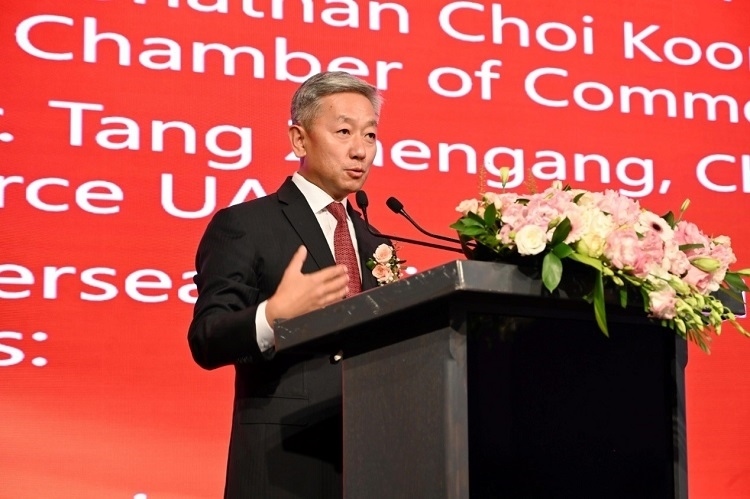 中國駐阿聯(lián)酋大使張益明致辭。阿聯(lián)酋中華工商總會供圖