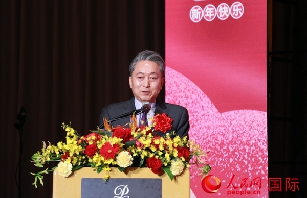 日本前首相鳩山由紀夫致辭。人民網 許可攝