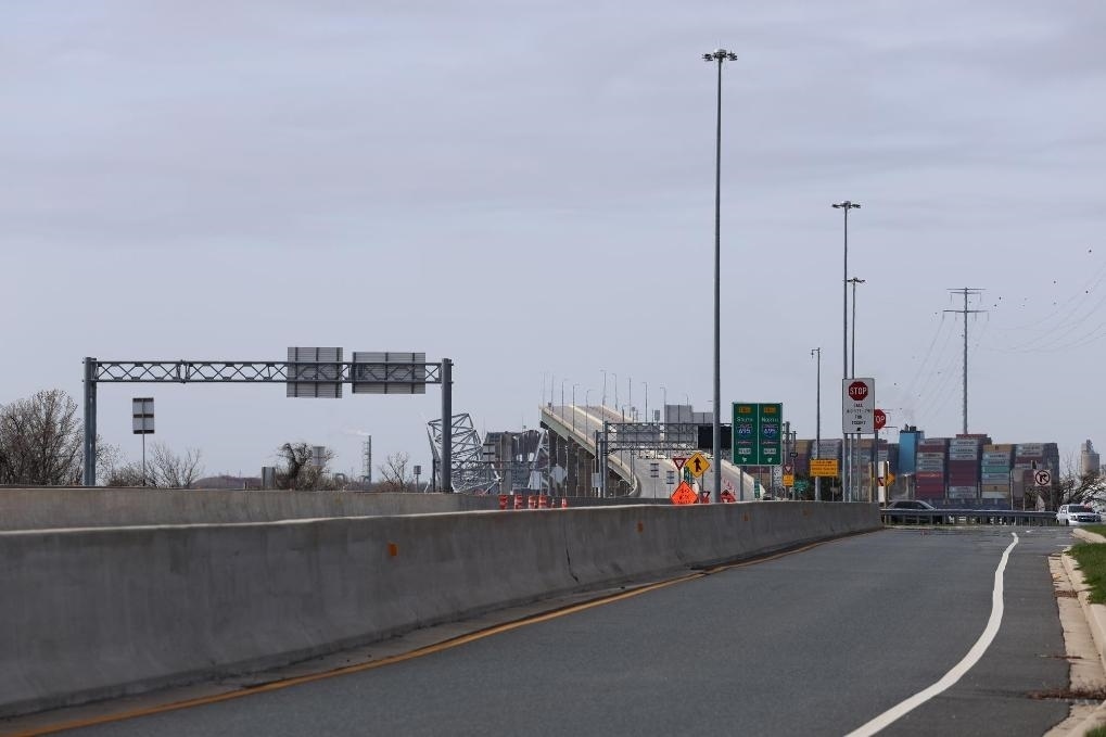 這是3月26日在美國馬里蘭州巴爾的摩拍攝的坍塌的大橋。新華社記者胡友松攝