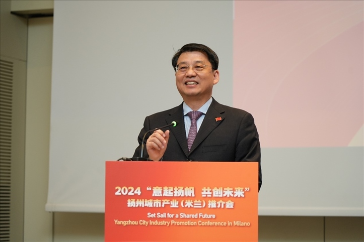 中國駐米蘭總領(lǐng)事劉侃寄語中意合作揚帆遠(yuǎn)行。 主辦方供圖
