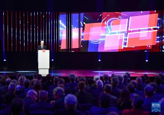 4月21日，挪威首相斯特勒在德國漢諾威工業(yè)博覽會開幕式上致辭。挪威是今年展會主賓國。新華社記者 任鵬飛 攝