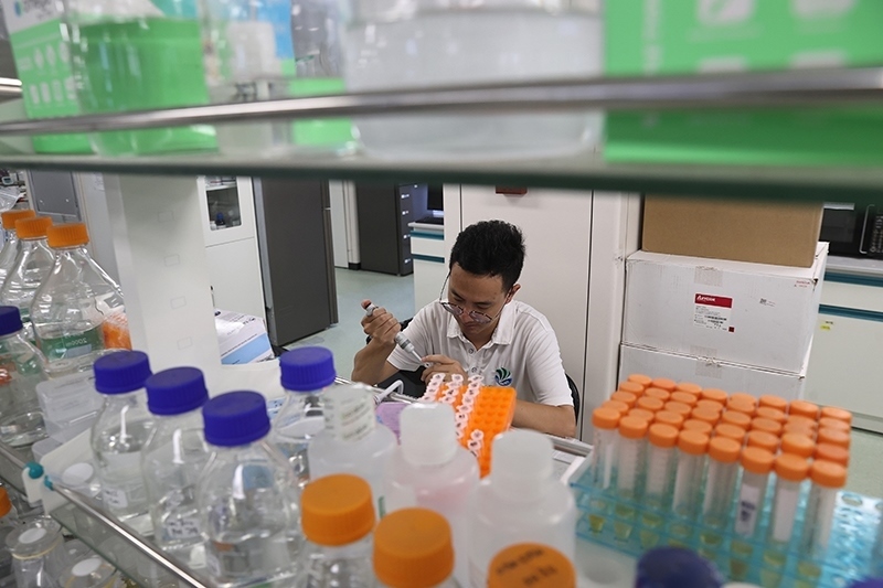 在三亞崖州灣科技城，一名青年科技工作者正在進(jìn)行科研工作。