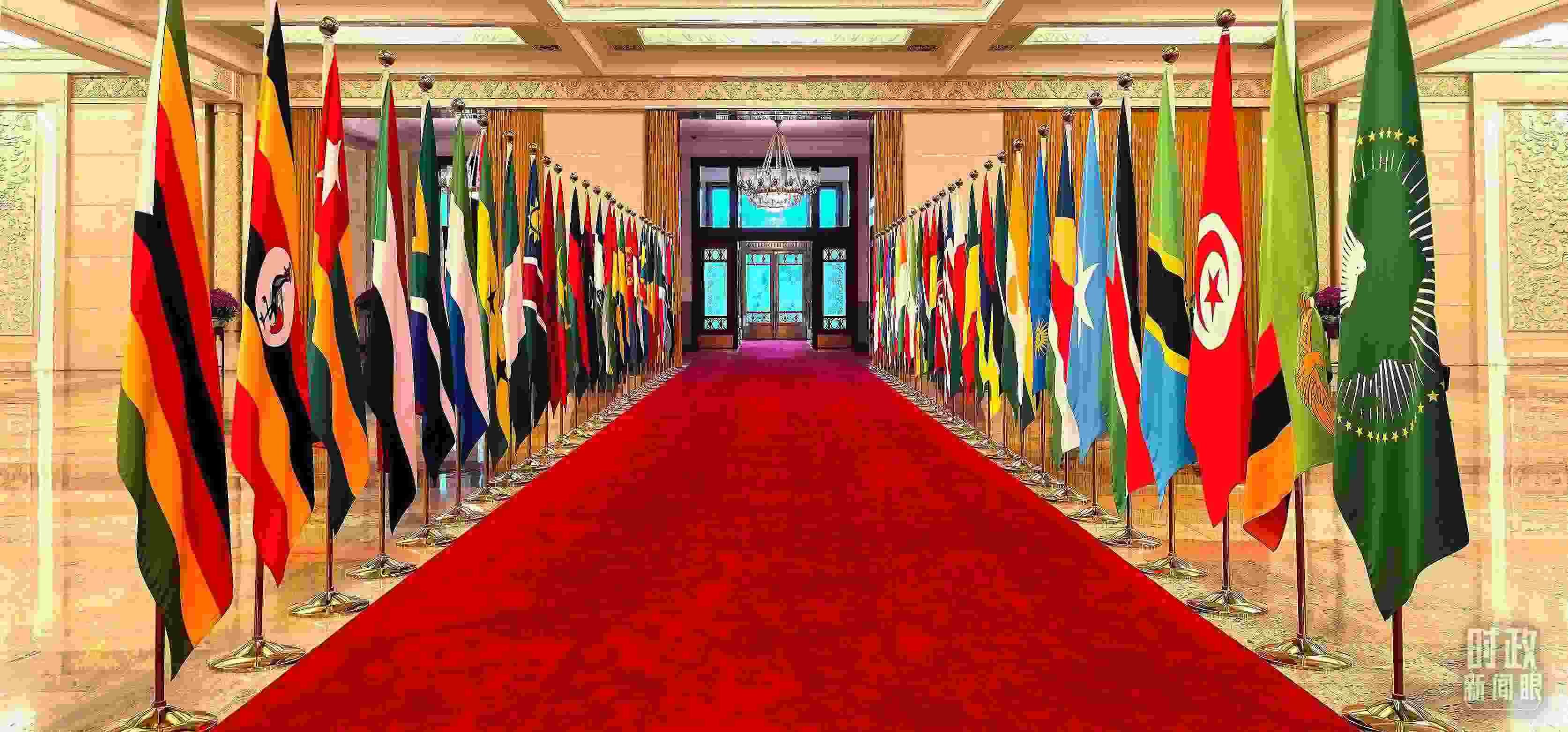 人民大會(huì)堂擺放的旗陣。（總臺(tái)央視記者馬超拍攝）