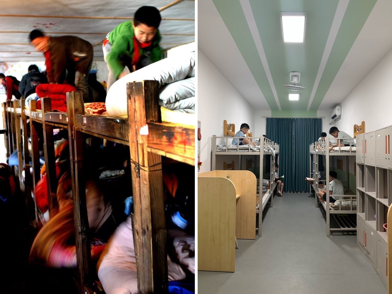 縉云縣東渡鎮(zhèn)長坑小學2005年以前的學生宿舍（左），以及現(xiàn)在的學生宿舍（右） 學校供圖