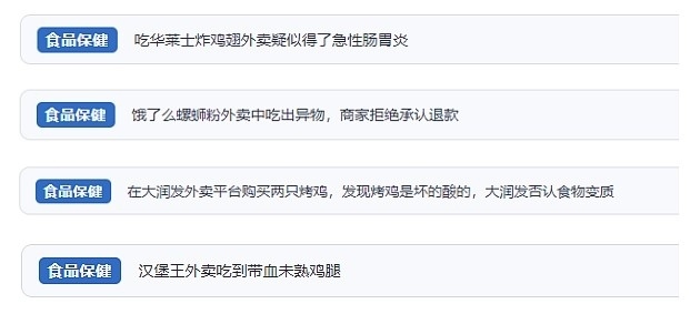 網(wǎng)友涉及外賣的相關(guān)投訴。（“人民投訴”用戶投訴截圖）