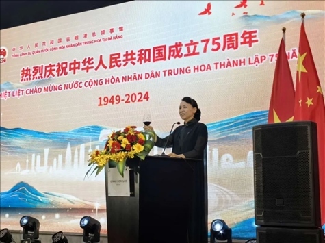 中國駐峴港總領(lǐng)事董碧幽在招待會上致辭。中國駐峴港總領(lǐng)館供圖