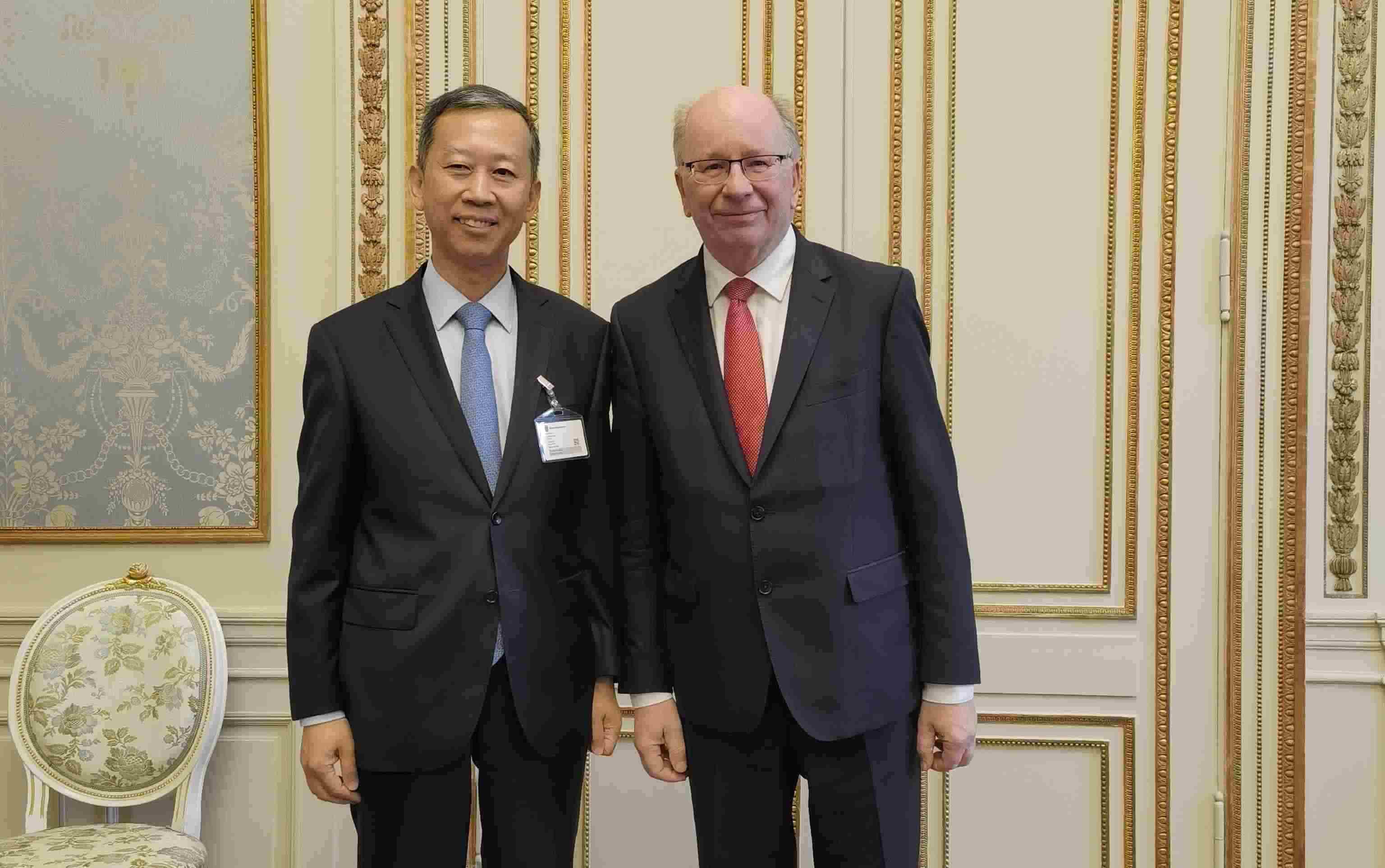 中國(guó)駐瑞典大使崔愛民會(huì)見瑞典外交國(guó)務(wù)秘書哈特留斯。 中國(guó)駐瑞典大使館供圖