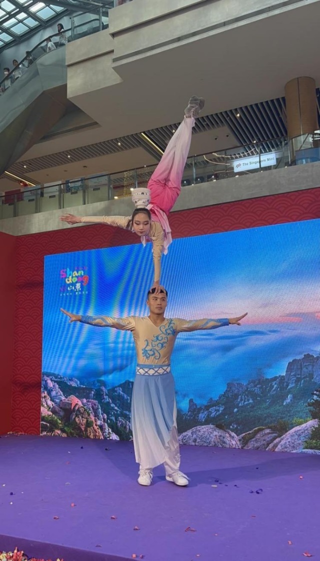 來自中國和新加坡的藝術(shù)團(tuán)體聯(lián)袂表演了歌舞、器樂、武術(shù)、雜技等多種形式的文藝節(jié)目?；顒又鬓k方供圖