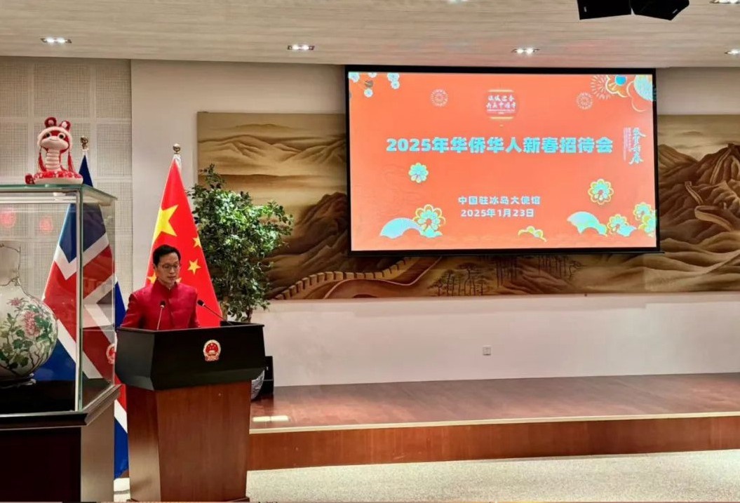 中國駐冰島大使何儒龍致辭。中國駐冰島大使館供圖