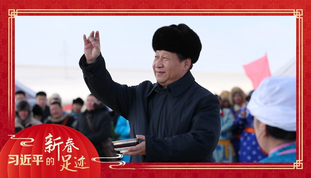 2014年1月27日，習(xí)近平總書記在內(nèi)蒙古錫林浩特市寶力根蘇木（鄉(xiāng)）參加冬季那達(dá)慕“五畜祈?！眱x式。